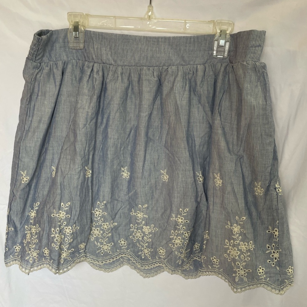 Blue Skirt with White Pinstripes and Embroidered Details
